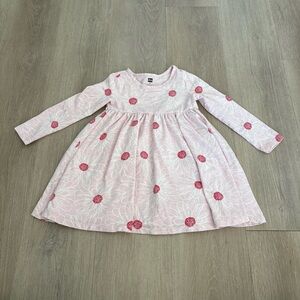 Tea Collection Kids Girls Dress 4T Pink Lyrical Long Sleeve Henley Twirl Cotton